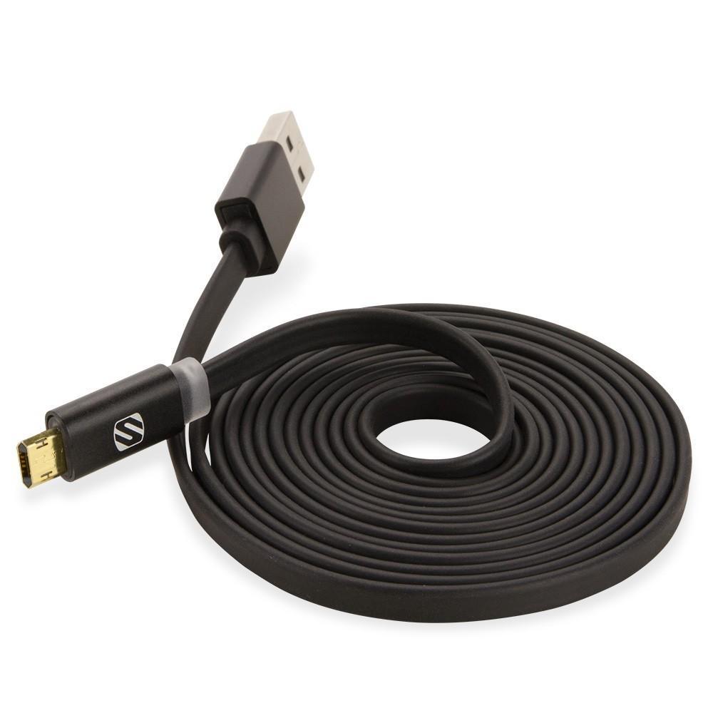 Scosche, Scosche FlatOut Micro USB to USB Cable w/Charge LED 3ft Black - Universal